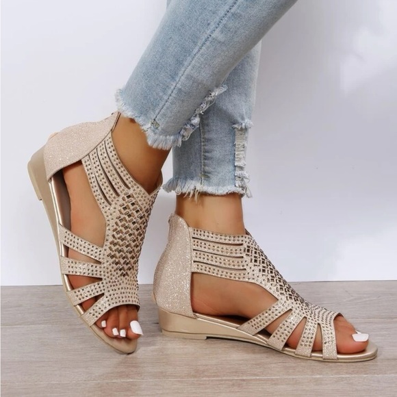 Emery rosé rhinestones decor hollow out wedges sandals - Picture 2 of 5